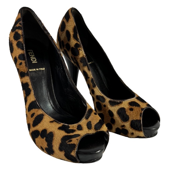 FENDI Calfskin Leopard Peep Toe Heeled Pumps Made in Italy Marked as 36.5-6.5US - Picture 4 of 10